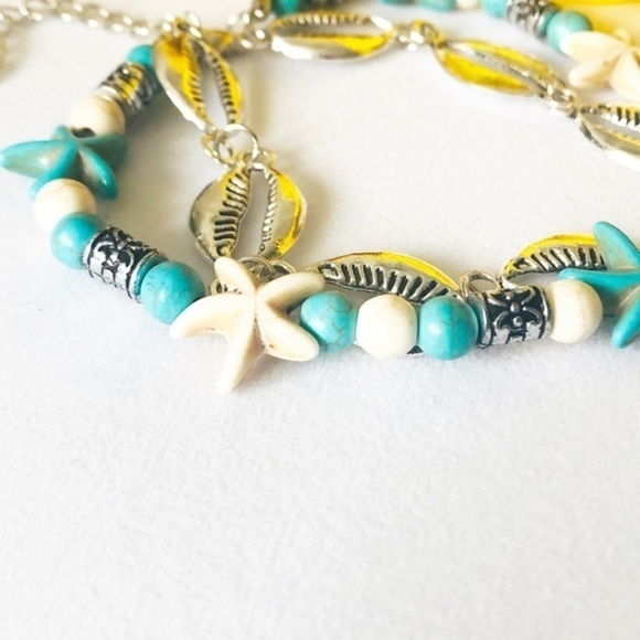 3/$30 Sea Turtle Starfish Puka Shell Double Chain Bracelet Anklet - Picture 3 of 6